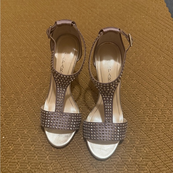 Caparros Shoes - Caparros Metallic Sliver Studded T‑Strap Heels